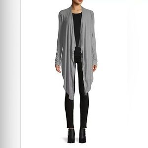 BCBGMaxazria Women’s Small/Medium Long Open Cardigan Sharkbite Hem Cowl